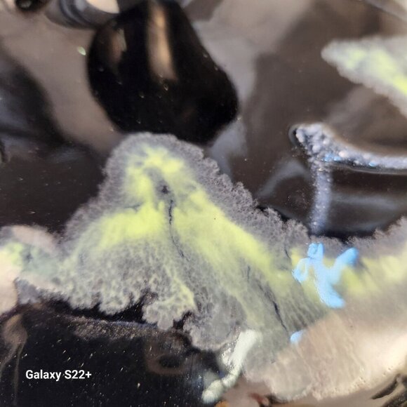 Royal Haeger Black Drip Ceramic Pitcher With Abstract Green Glaze Design - Picture 3 of 10